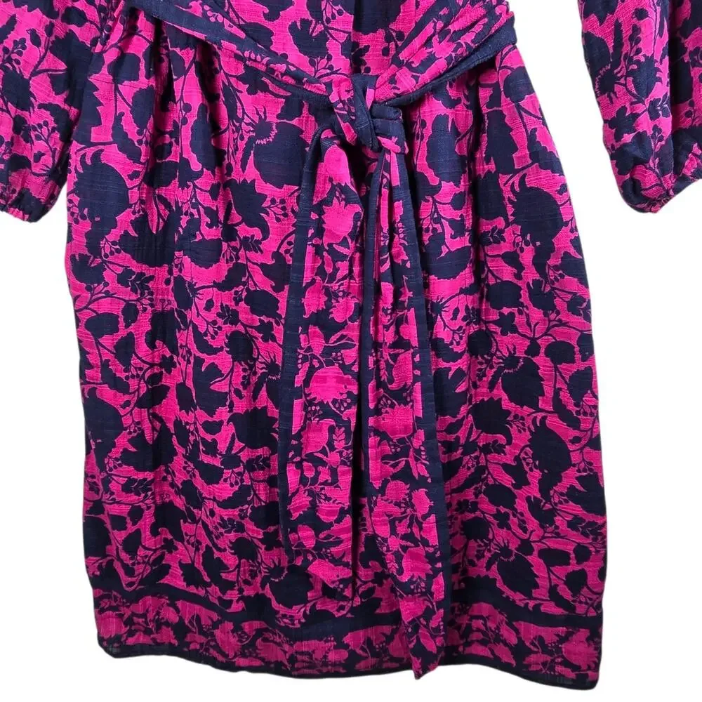 Studio Park x Amy Stran Dress Medium Berry Navy Floral Belted Boho Peasant - Picture 6 of 13